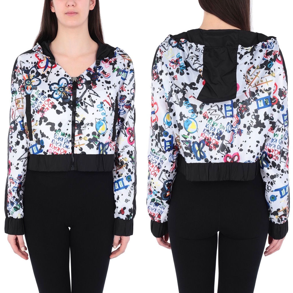 No Ka' Oi Kuku Moe Print Cropped Hoodie Jacket